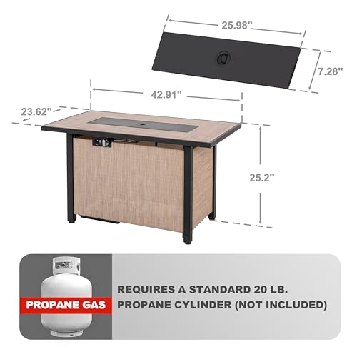 Image of Nuu Garden 43 inch Propane Fire Pit Table, CSA-Listed Outdoor 50,000 BTU Gas with Lid and Glass Beads, 2-in-1 Rectangular for Outside Backyard Patio, Light Brown