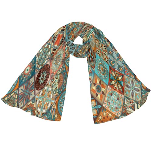 Tavisto Mandala Tribe Boho Long Scarf Lightweight Sheer Scarves Sunscreen Silk Shawl Wraps Soft Thin Neckerchief Fashion Scarf for Women Men