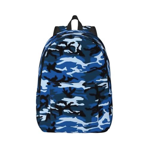 Sac à dos ordinateur portable camouflage bleu en toile contre la fatigue du dos