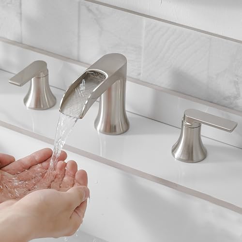 Hoigy HYBTF-01-N Brushed Nickel Tub Faucet Set 3 Hole, Brass Deck Mount Waterfall Bathtub Faucet Set thumb #8