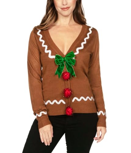 Image of Tipsy Elves Classic Cute Cardigan Ugly Christmas Sweaters for Women with Fun Patterns and Animals