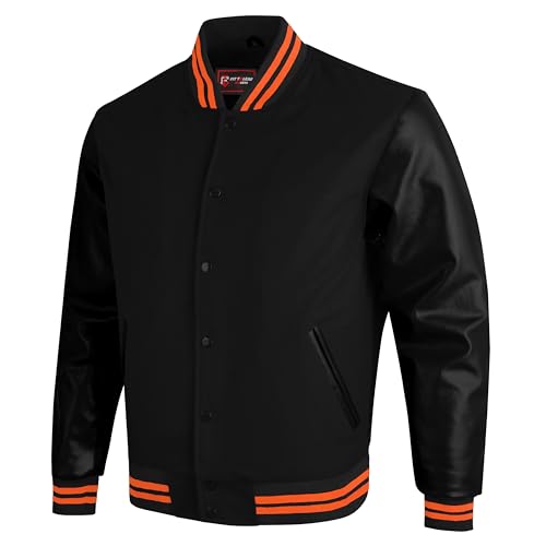 Men’s Varsity Letterman Jacket Wool Body & Genuine Leather Sleeves Classic Bomber for School & Sports2