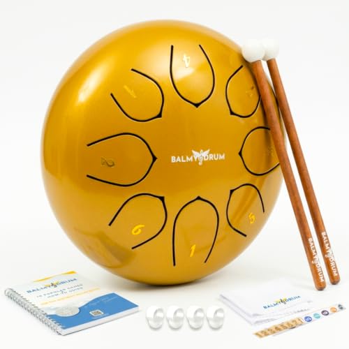 Balmy Drum Steel Tongue Drum 6 inch 8 Notes 440Hz, Handpan Drum with Music Book, Mallets, Carry Bag, Finger Picks, Rain Drum for Outdoor, Meditation Yoga Calming Instruments for Adults Kids (White)