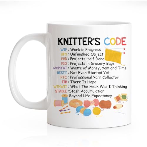 RZHV Knitter's Code 11 Oz Novelty Ceramic Mug, Cute Knitting Thread Patterns, Knitting Gifts...