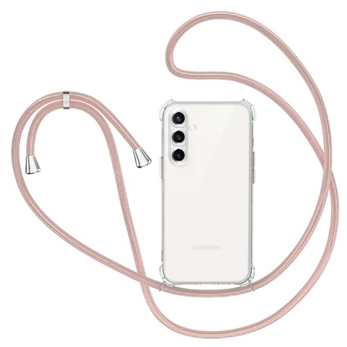 XTCASE Hülle für Samsung Galaxy A56 5G mit Band, Transparent Silikon Handyhülle für Samsung Galaxy A56 5G mit Kette Stossfest Schutzhülle - Schnur mit Case zum Umhängen in Roségold