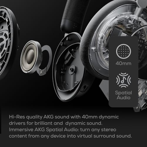 AKG N9 Hybrid Over-Ear Casque – Son cristallin sans Fil, True Adaptive Noise Cancelling, Qualité d’Appel certifiée Zoom, 100h d’autonomie, Bluetooth, USB-C, Blanc
