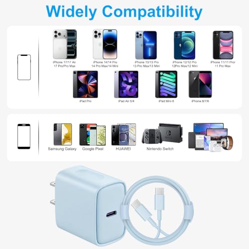 Image of iPhone 17 16 15 Charger Fast Charging 6FT - 20W USB C Charger Block
