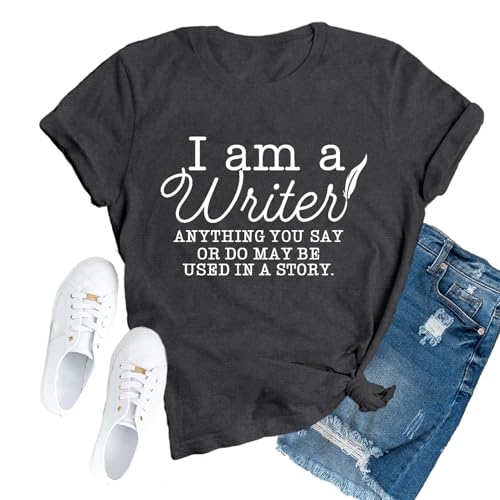 TUPOSU Womens Author Shirts Writing Teacher Tshirts Novelist Poet I'm A Writer Tees Grey