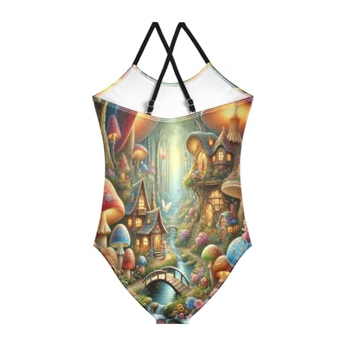 Fairytale Mushroom Houses Swimsuit for Girls Bathing Suit Swimwear Swimsuits Summer Beach One Piece2
