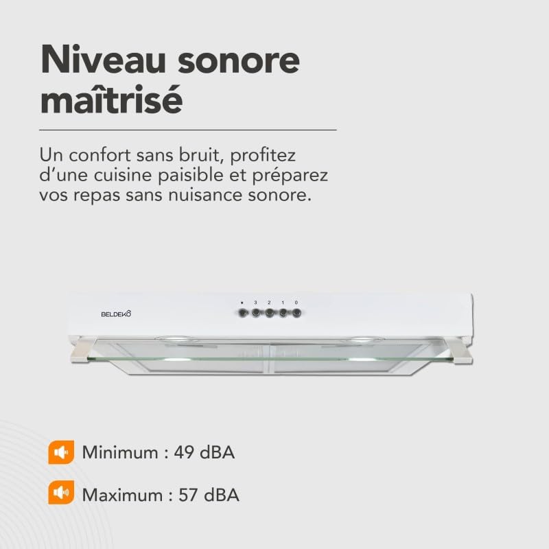 BELDEKO Hotte Casquette 60 cm Blanc 210 m3/h 100W - Marque Française