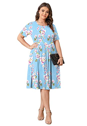 Image of POSESHE Womens Plus Size Summer Dress 2026 Casual Short Sleeve Empire Waist Loose Fit Swing T-Shirt Dress with Pockets