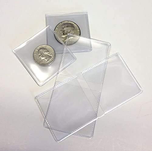 KCHEX 100 Pcs Double Pocket Vinyl Coin Flips for Storag 2x2 PVC Free Plastic Holders New
