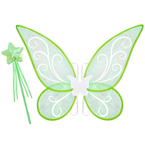 Fairy Wings Butterfly Costume for Girls Halloween Cosplay Dress Up Fairy Costume with Wand Green