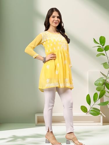 Image of Seva Chikan Hand Embroidered Lucknowi Chikankari Angarkha Georgette Top with Slip for Women SCL4041