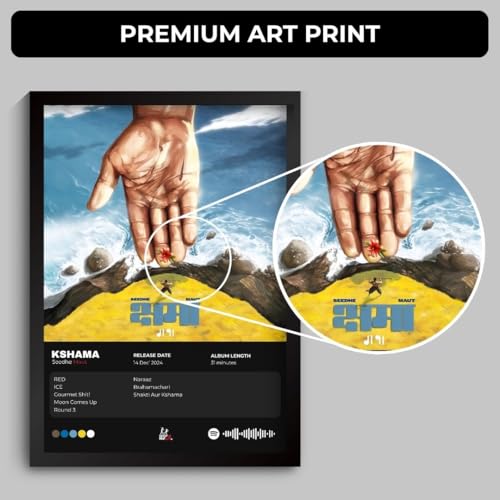 Image of Seedhe Maut Kshama Poster | Kshama Album Cover Framed A4 Poster of Desi Hip Hop Artist | DHH Album Cover Frame | Sleek Aesthetic Frame for Wall, Room Decor, Gifting, Study Table (F 134)
