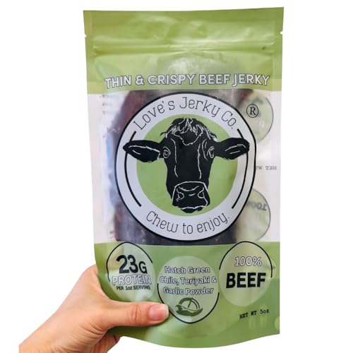 Love's Jerky Co. Hatch Green Chile Beef Jerky, Award Winning, 100% Beef, Sugar Free, (5 oz)