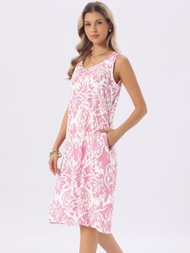 Image of Seta T Women's Summer Dresses Beach Casual Sleeveless Sundress Crewneck Print Loose Midi Tank Dress with Pockets