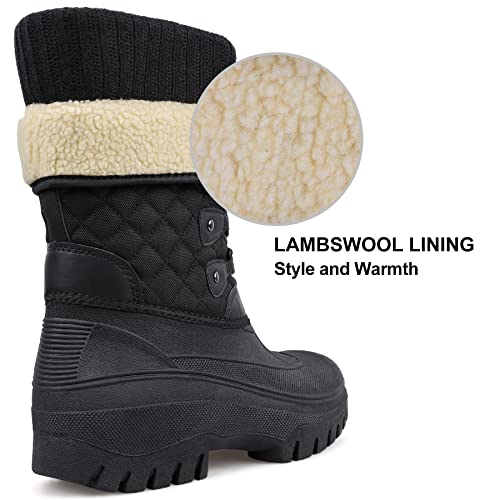 Knixmax Outdoor Winterstiefel Damen Warm Gefütterte Schneestiefel Winterschuhe mit wasserdichtem Obermaterial und rutschfesten Sohlen Geeignet für die Schneesaison im Winter Schwarz EU39