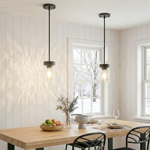 Image of Water Ripple Glass Pendant Lights Kitchen Island Black, 2 Pack