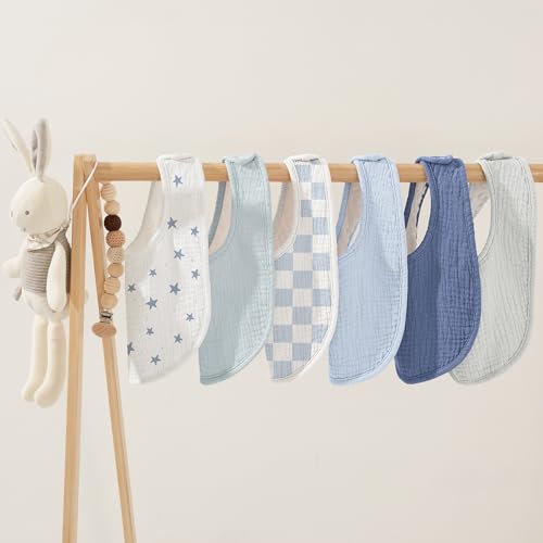 Image of Susurration Muslin Baby Drool Bibs 6Pack Soft Square Adjustable Baby Bandana Bibs for Unisex Girls & Boys