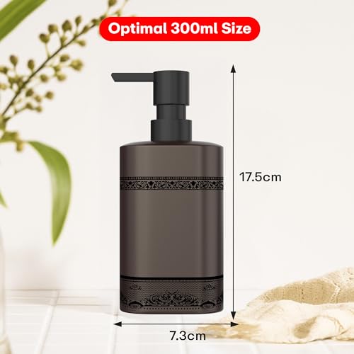 Image of Rioware Ceramic Soap Dispenser Hand Wash Bottles for Basin | Multipurpose Refillable for Liquid Shampoo, Kitchen, Bathroom, and Household Use | 300Ml, Pack of 1 - Grey with Matte Black Accents