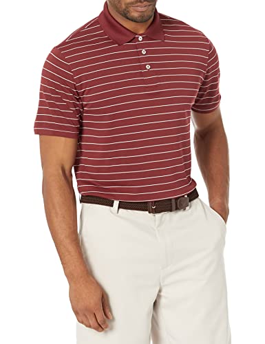 Amazon Essentials Polo de Golf, Manga Corta, Corte Ajustado, Secado Rápido Hombre, Burdeos Rayas, L