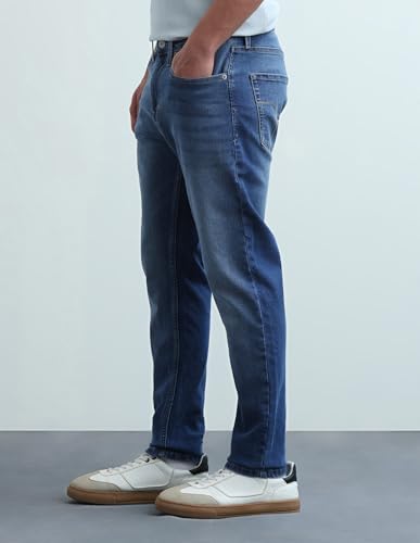Image of Flying Machine Men's Slim Tapered Fit Jeans| Solid | Mid Rise | Stretchable | Jeans for Man