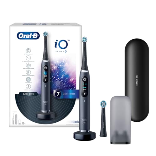 Image of Oral-B iO9 Ultimate Electric Toothbrush, 7 Smart Modes, Pressure Sensor, Interactive Display & AI Personalization, 3hr Quick Charge, 2 Year Warranty by Oral B, IPX7, refill holder,Adult,Black