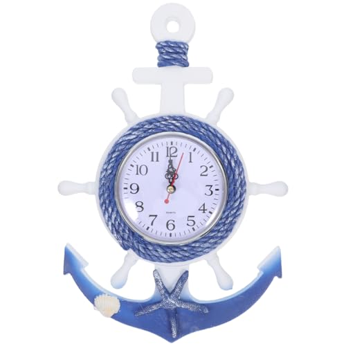 Homoyoyo Horloge Murale en Bois Horloge D'ancre De Bateau Ancre Marine Deco Décor Nautique Mur en Bois Suspendus s Nautiques Barre Volant Bord De Mer Personnalité...