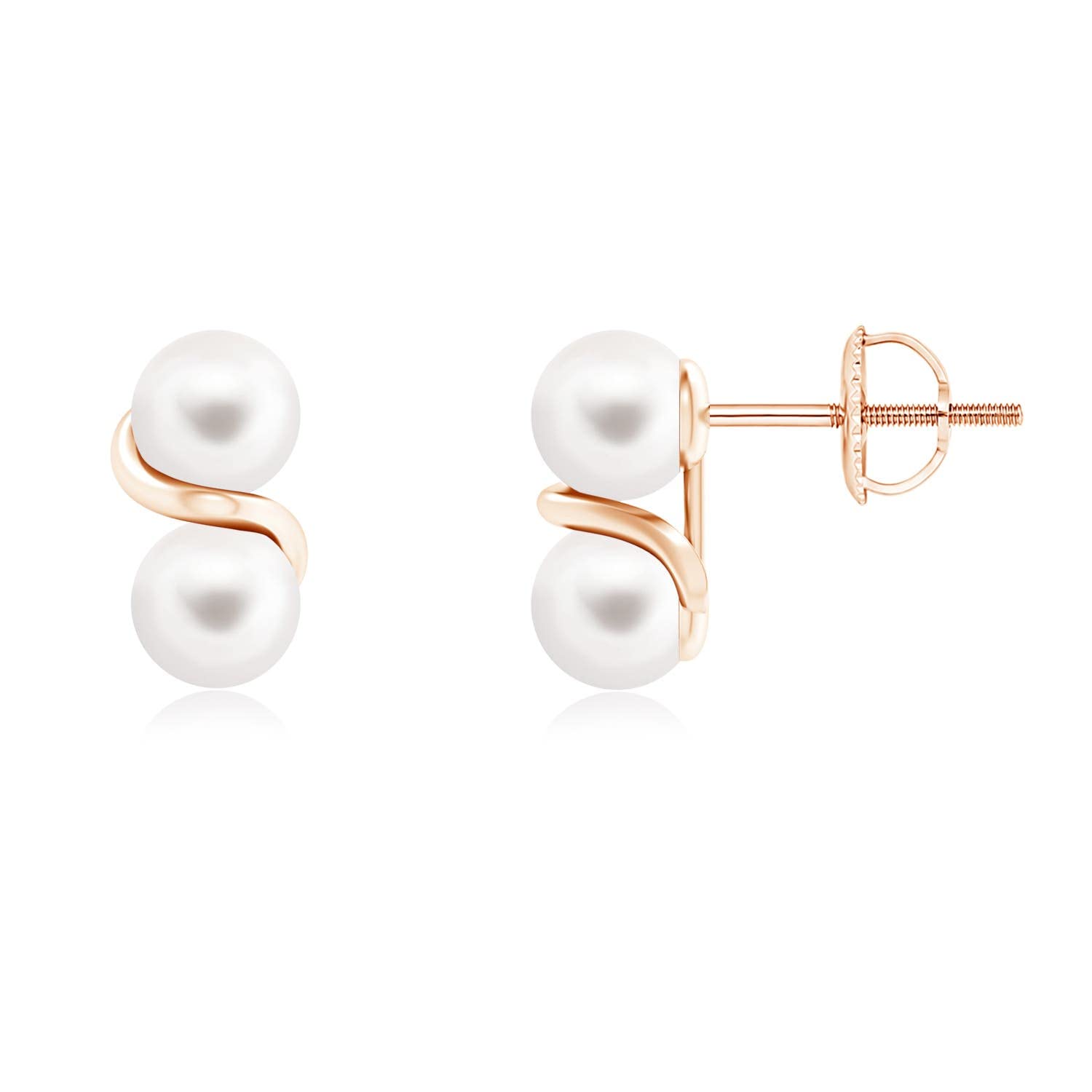 ANGARA Freshwater Pearl Earrings for Women | Round Freshwater Cultured Pearl Two Stone Earrings in 14K Solid Gold/Platinum | June Birthday,