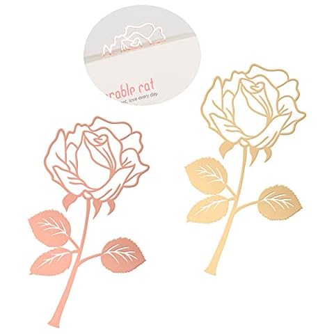 2PCS Rose Flower Bookmarks, Metal Bookmark, Bookmark, Bookmarks Set, Metal Leaf Bookmark, Bookmarks for Women, Gold Leaf Bookmark, for Reader, Woman, and Kids Cover