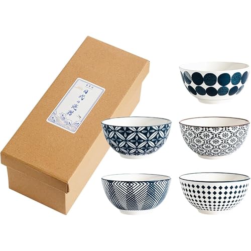 BIBAPU 5個セット ボウル おしゃれ 陶器製のすっきりしたシンプルなボウルは重ねて収納できます。 スープ、丼物、うどん、ラーメン、カレーライス、サラダ、パスタに対応できる食器ボトル 磁丼 食器洗い機、電子レンジ、オーブンに使用できます 業務用 (ブル