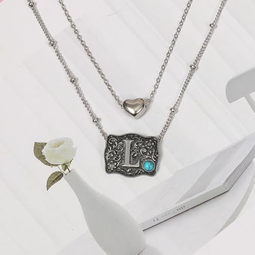 Image of Belt Buckle Bracelet Initial Letter A-Z Bracelets Western Cow Tag Bracelet Belt Buckle Necklace Western Style Initial Letter Pendant Necklace