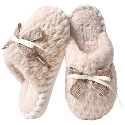 GOEWY House Slippers for Women Cozy Fuzzy Slippers with Memory Foam Soft Cute Anti-Skid Christmas Gifts for Women Mom Indoor Outdoor Size 5 6 Beige Cover