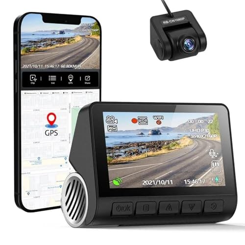iuscacey Dashcam 4K GPS WiFi 24H Monitor de estacionamiento Dash CAM Visión Nocturna Cámara Dual para automóvil Dvr Delantero y Trasero Dvrs Mini Registrador de Video