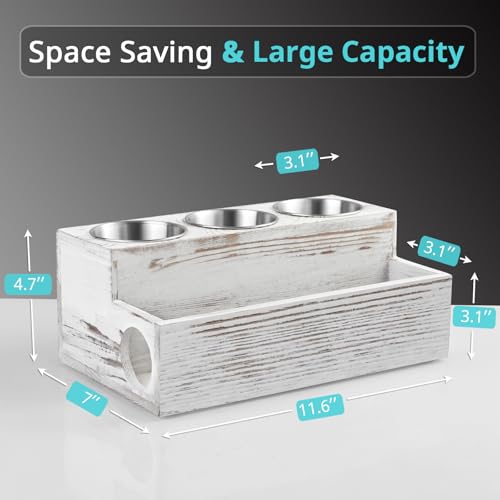 Hair Tool Organizer, Rustic White Wooden Hair Dryer Holder Countertop, Wall Mount Hot Tools Organizer for Hair Styling Accessories, Bathroom Supplies Vanity Caddy for Curling Wand, Blow Dryer