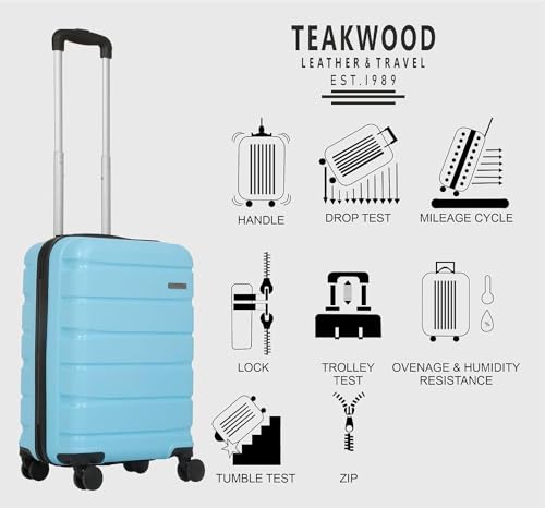 Image of TEAKWOOD LEATHERS Unisex 8 Wheels Trolley Bag, Hard Cabin with Zipper Closure, Adjustable Push Button & Cross Side Strap, Lock System 360 Degree (55 CM, Sky Blue)