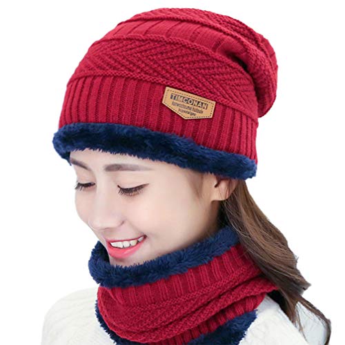 IMIKEYA Gorro gorro cachecol malha grossa quente felpudo caveira boné toque para caminhada skate, Ve