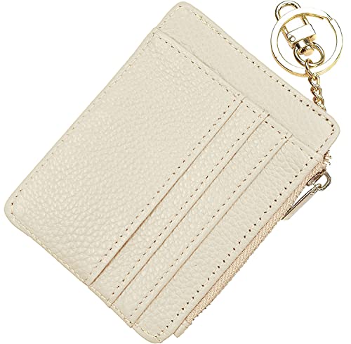 Image of woogwin Womens Slim RFID Credit Card Holder Mini Front Pocket Wallet Coin Purse Keychain(Lichee Beige)
