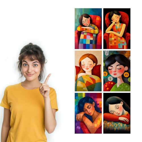 Image of SiddArtify Modern Portrait Wall Art Poster Print Set - Colorful Woman Sleeping Prints for Living Room Bedroom Decor - 12x18 inch Sticker Pack of 6