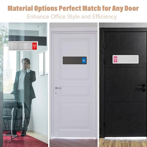 Image of Office Door Signs 6 Options Do Not Disturb, Please Knock, In A Meeting, Out Of Office, Working Remotely Back Soon Privacy Door Slider Sign For Meeting & Conference Room Brushed Silver
