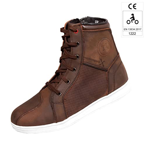 VASTER Motorrad Stiefel Motorrad Abenteuer Reiter Schuhe Leder Wasserdicht Sneaker Mode Für Männer CE Genehmigt EN 13634: 2017, Braun 036, 42 EU
