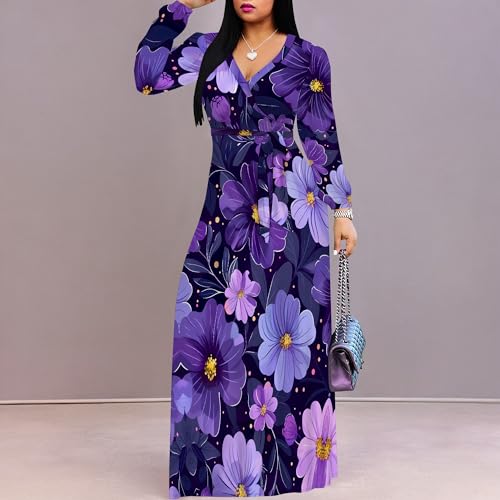 Image of PinkPatty Women's Print Maxi Dresses 3 /4 Sleeve Flowy Long Dress V Neck Wrap Tie Waist Sundress