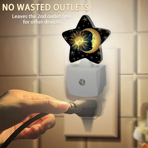Image of Celestial Moon Golden Sun Night Light Plug-in Dusk to Dawn Smart Sensor White Led Nightlight for Bedroom Bathroom Kitchen Hallway Stairs Energy Efficient Decor Desk Lamp