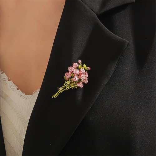 Image of Elegant Pink Lily Flower Brooch Pin for Women - Rhinestone Lily Lapel Pin for Coats, Jackets, and Sweaters