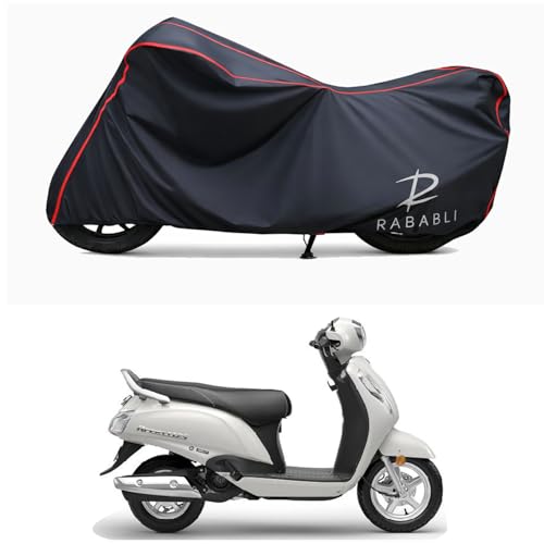 Image of Waterproof Bike Body Cover Compatible for | Suzuki Access 125 Drum | Taffeta Fabric, Red Piping Design, Bottom Elastic Fit | Dustproof, Sun UV & Rain Protection for All Bikes