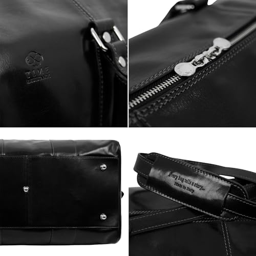 Image of Time Resistance Leather Duffel Bag - Large Weekend Gym Travel Bag (Black)