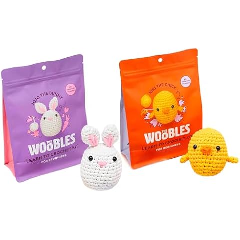 The Woobles Beginners Crochet Kit with Easy Peasy Yarn as seen on Shark Tank Bundle - with Step-by-Step Video Tutorials - Kiki The Chick and JoJo The Bunny Cover