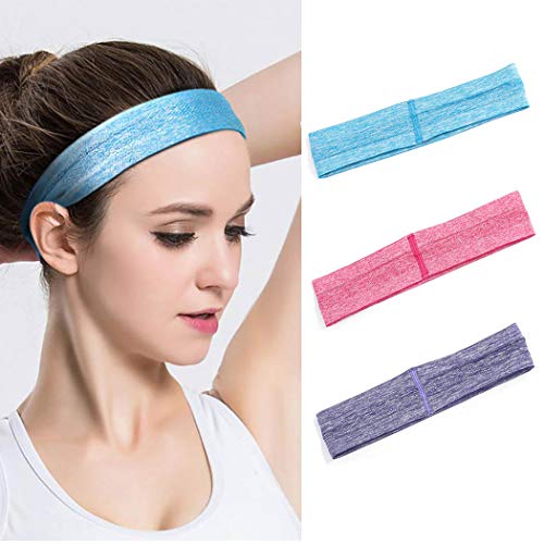 Woeoe Yoga Headbands Blue Running Stylish Hair Band Thin Outdoor Elastic Headwear for Women and Girls（Pack of 3)