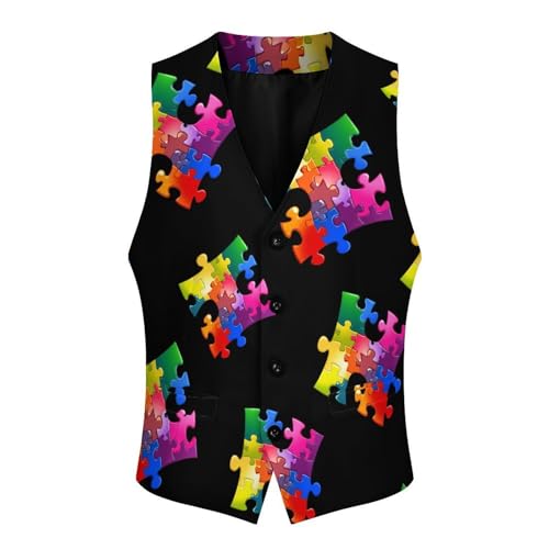 Autism Awareness Puzzle Mens Slim Fit Suit Vest Dress Waistcoat Casual Business Vest4